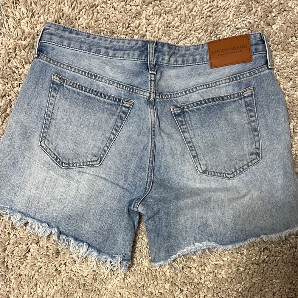 Blank NYC Blue Jean Shorts with Frayed Hem